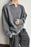 【网106】12假两件v领毛衣男款冬季翻领针织衫上衣A079-5012-P67，男装针织衫/毛衣，电商A079