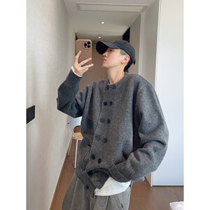 【166】双面呢短款针织毛衣外套简约不规则开衫风A079- R305-P59图片