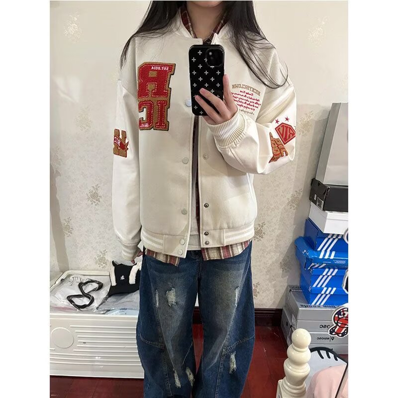 棉衣时尚慵懒潮流气质刺绣拼皮棒球服A079-WT104-P65,男装棉衣,电商A079