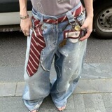 【119】牛仔裤男女做旧宽松显瘦垂感拖地裤A079-9015-P54，男装牛仔裤，电商A079