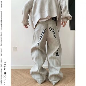 【008】灰色百搭竖条纹字母印花宽松直筒牛仔裤男A079-B055-P57图片