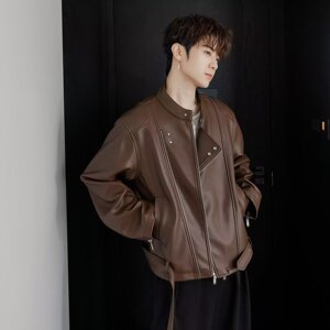 [001]休闲短款皮衣外套男款宽松立领皮夹克A079-J783-P80图片