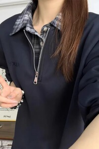 [004]撞色拼接假两件卫衣男半拉链上衣衬衫领polo衫A079-W19-P42图片