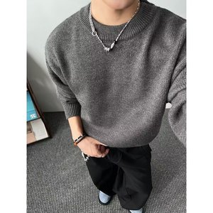 【网41】2025撞色灰色圆领针织毛衣男A079-M5807-P55图片