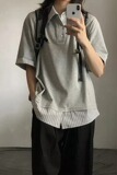 [003]假两件条纹polo领短袖t恤女宽松休闲百搭上衣A079-D902-P37，男装T恤，电商A079
