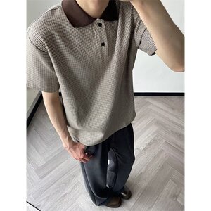 [012]撞色千鸟格翻领polo衫短袖休闲百搭T恤A079-S233-P35图片