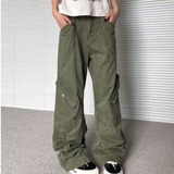 [008]褶皱牛仔工装裤子男女宽松直筒多口袋休闲长裤A079-8968-P63，男装工装外套，电商A079