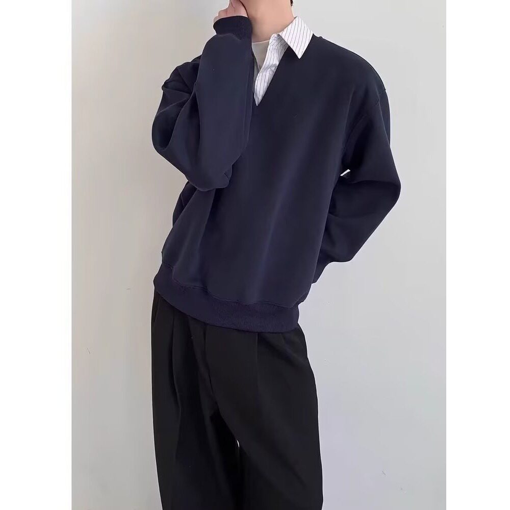 【52】2025假两件衬衫领卫衣百搭痞帅休闲长袖A079-C193-P42,男装衬衫,电商A079