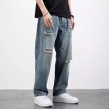 [008]破洞牛仔裤男直筒宽松百搭高街哈伦裤A079-K810-P47，男装牛仔裤，电商A079