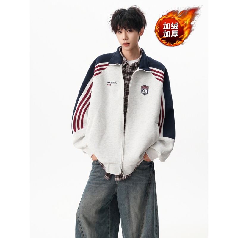 【001】加绒加厚撞色立领休闲夹克外套卫衣开衫A079-RJ125-P54，男装夹克，电商A079