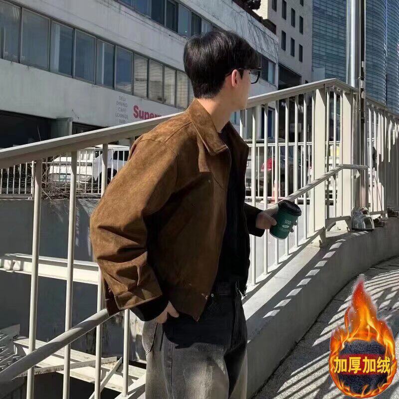 【网14】25短款宽松翻领加绒拉链A079-JK33-常规58加绒68,男装卫衣,电商A079