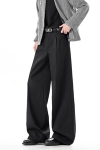 [002]阔腿垂感西黑色宽松直筒休闲裤拖地裤男女款A079-26001-P40图片