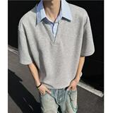 [012]假两件衬衫领短袖男宽松拼接T恤半袖Polo衫A079-D915-P33，男装T恤，电商A079