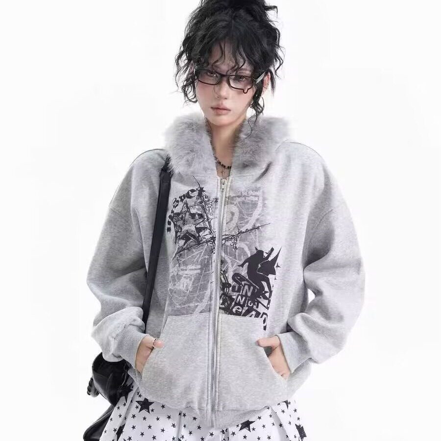 【网136】25加厚毛领连帽卫衣开衫外套情侣款秋冬潮A079-W51-P53,女装短外套,电商A079