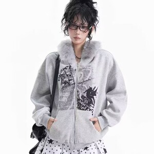 【网136】25加厚毛领连帽卫衣开衫外套情侣款秋冬潮A079-W51-P53图片