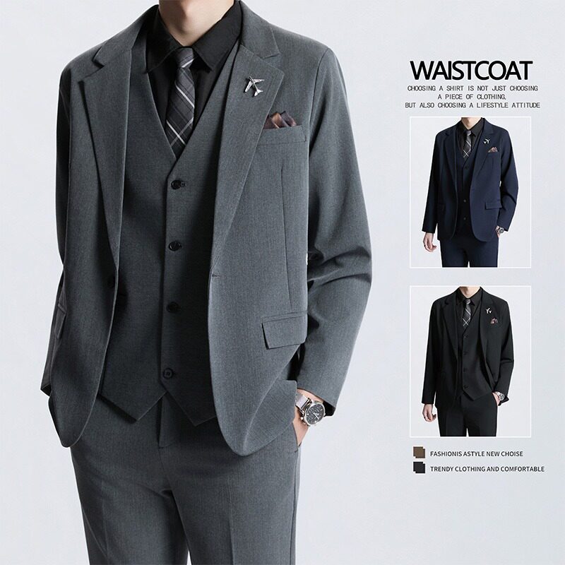 [001]西装套装男商务休闲新郎结婚礼西服三件套A079-TZ01-P74-183，男装西服套装，电商A079