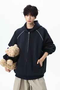 【197】开衫连帽卫衣男秋高街百搭宽松拼接帽衫A079-W501-P47图片