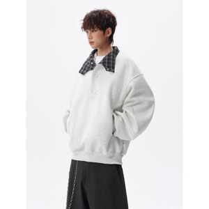 [004]格纹纽扣立领卫衣男款挺情侣短款外套A079-W408-P49图片