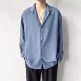 [006]古巴领纯色衬衫男长袖商务休闲垂坠感免烫衬衣A079-C04-P30，男装衬衫，电商A079