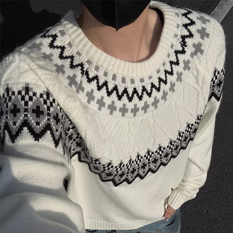 【300】5提花圆领针织衫男宽松情侣休闲打底毛衣A079-M9070-P56，男装T恤，电商A079