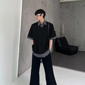 [012]休闲格子假两件polo衫短袖男宽松半袖T恤A079-D918-P35图片