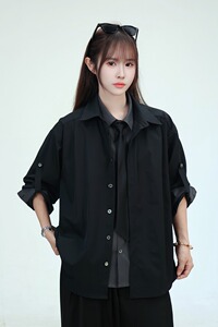 【079】假两件拼接领带设计感衬衫高级感衬衣外套A079-1151-P47图片