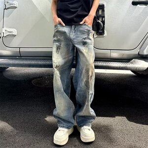 【网117】做旧泼墨牛仔裤男A079-7802-P49图片