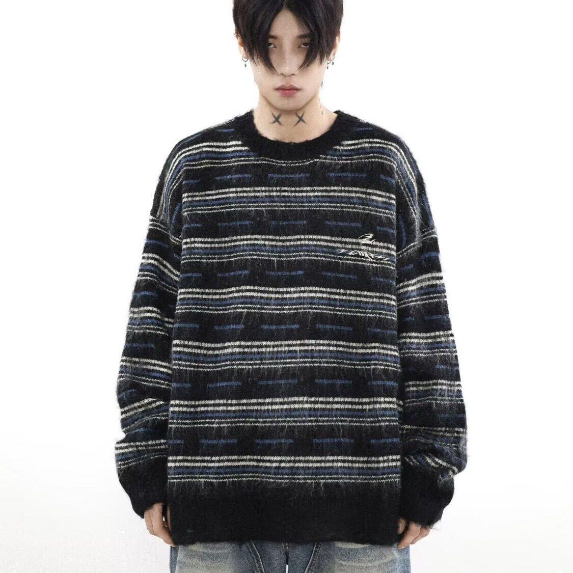【001】5条纹提花圆领毛衣秋冬潮牌新款百搭针织A079-MY35-P47,男装针织衫/毛衣,电商A079