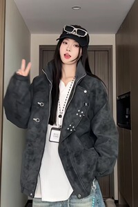 【205】皮夹克春秋设计感宽松皮衣潮牌翻领外套A079-JK889-P74图片