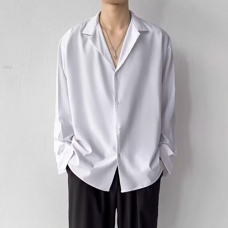 [006]古巴领纯色衬衫男长袖商务休闲垂坠感免烫衬衣A079-C04-P30,男装衬衫,电商A079