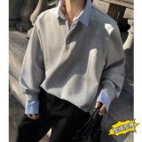 【51】假两件格纹拼接衬衫领长袖T恤男款A079-C13加绒--P49，男装T恤，电商A079