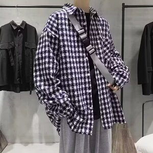 【271】休闲单口袋渐变时尚格子宽松棉质长袖衬衫A079--CS408-P51图片