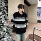 【7】POLO领纽扣条纹毛衣情侣冬宽松针织衫男女A079-MY9819-P55，男装针织衫/毛衣，电商A079