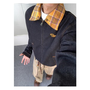 情侣秋季美式覆古拼接牛仔外套男A079-WT01-P69图片