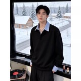 [004]假两件条纹衬衫男正肩长袖t恤A079-W18-P39，男装T恤，电商A079