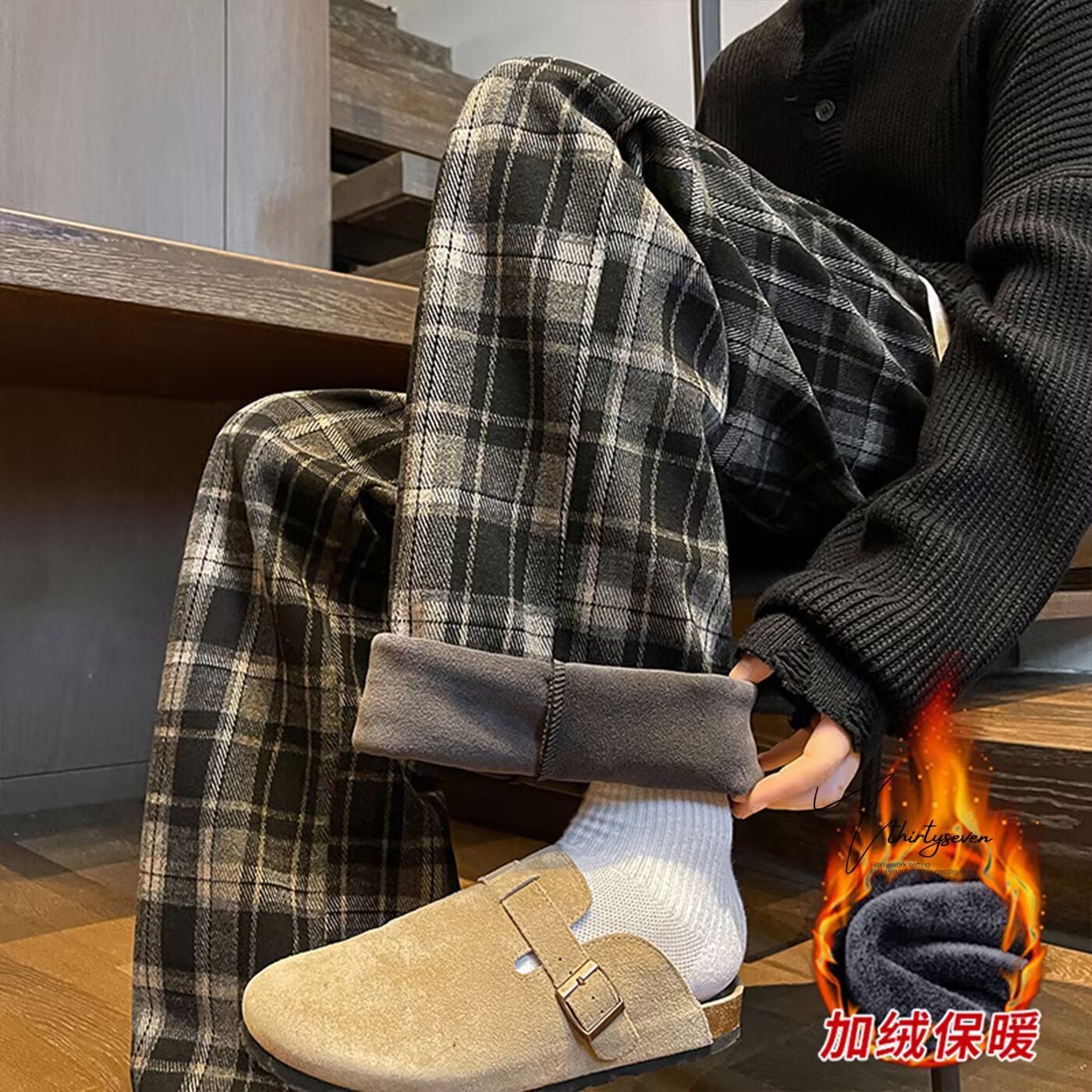 【002】格子裤子男春秋加绒A079-A8081加绒-P44，男装卫衣，电商A079