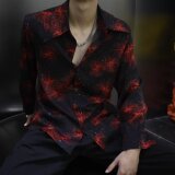 [006]印花烫钻长袖衬衫男士时尚潮流垂感宽松衬衣A079-CS225-P43，男装衬衫，电商A079