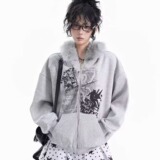 【网136】加厚毛领连帽卫衣开衫外套情侣款秋冬潮A079-W51-P53，女装短外套，电商A079