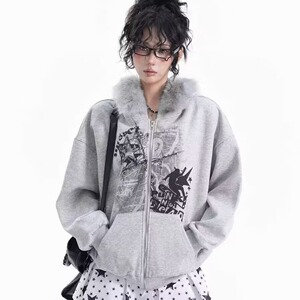 【网136】加厚毛领连帽卫衣开衫外套情侣款秋冬潮A079-W51-P53图片