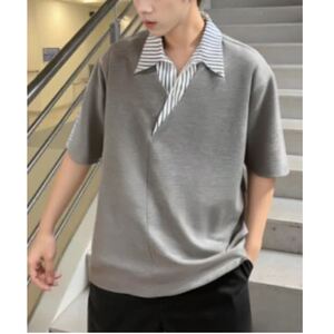 [012]假两件衬衫领短袖T恤男polo领宽松凉感半袖A079-T67-P34图片