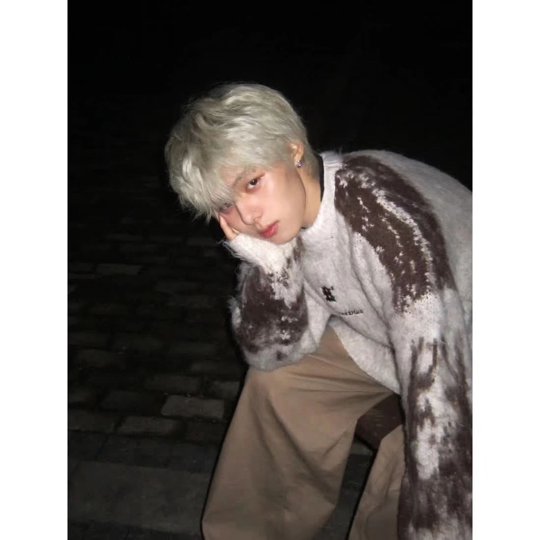 【网28】毛衣男秋冬潮牌拼色打底衫慵懒针织外套A079-M13-P51,男装T恤,电商A079