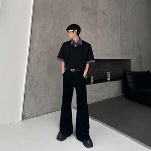 [012]休闲格子假两件polo衫短袖男宽松半袖T恤A079-D918-P35图片