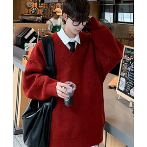 【69】25假两件圆领毛衣男宽松侣休闲套头打底针织衫A079-V29-P45图片