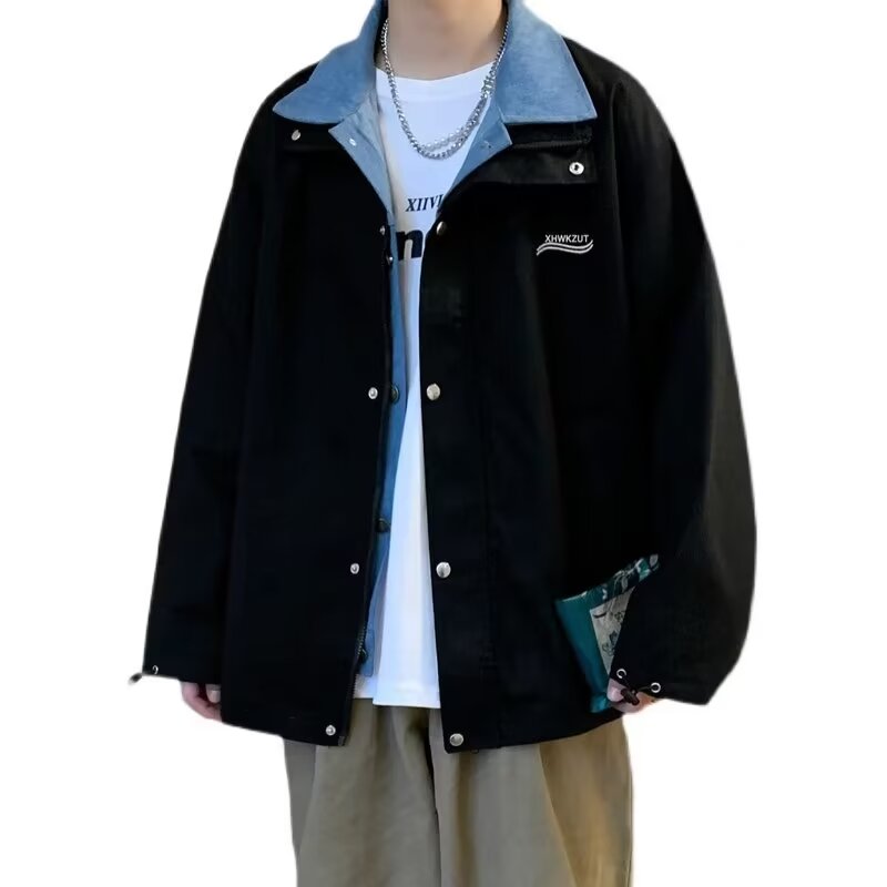 【网136】假两件夹克男士韩版潮流帅港风春秋外套A079-JK8849-P41,男装夹克,电商A079