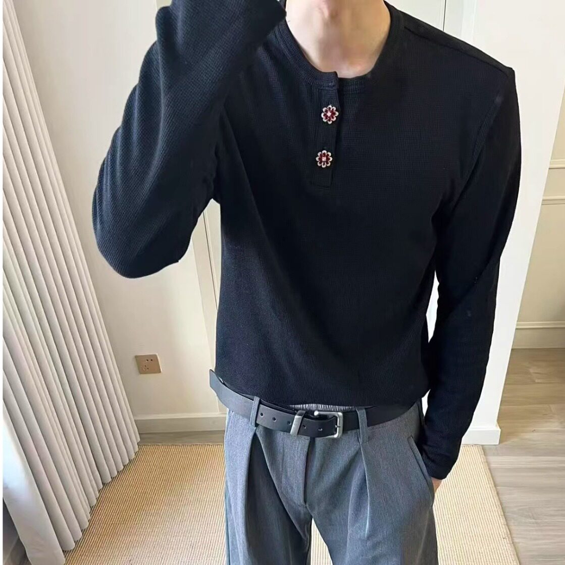 [003]长袖T恤正肩亨利领上衣休闲百搭男女A079-W322-P57,男装T恤,电商A079