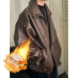 [【网15】加绒加厚皮夹克新款宽松A079-J5211-P95加绒加厚，男装夹克，电商A079