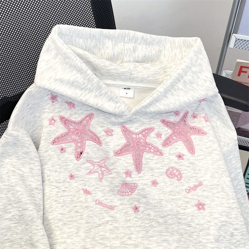 【网5】韩系慵懒风海星印花套头连帽卫衣A079-W155-56,男装卫衣,电商A079
