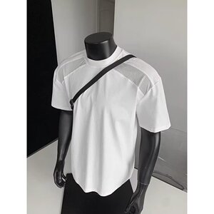 [003]网眼拼接短袖T恤男女夏季宽松情侣重磅上衣A079-D921-P22图片