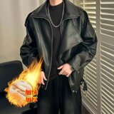 [【网15】加绒加厚皮夹克新款宽松A079-J5211-P95加绒加厚，男装夹克，电商A079