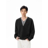【网13】情侣假两件针织衫男装外套A079-M5346-P60，男装针织衫/毛衣，电商A079